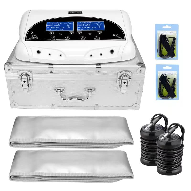 Hydrogalvanotherapie-Gerät für Detox-Fußbad, Dual Mode Ion Cleanser Set für 2 Personen mit Infrarot-Bambusgürtel & Zubehör, Spulen-Klinkenstecker – Marke am Ende