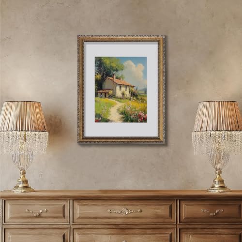 Image of eletecpro 11x14 Vintage Picture Frame, Glass Cover, Bronze Gold, 2-Pack | Display Photo 8x10 with Mat or 11x14 without, Horizontal or Vertical, Tabletop or Wall Decor