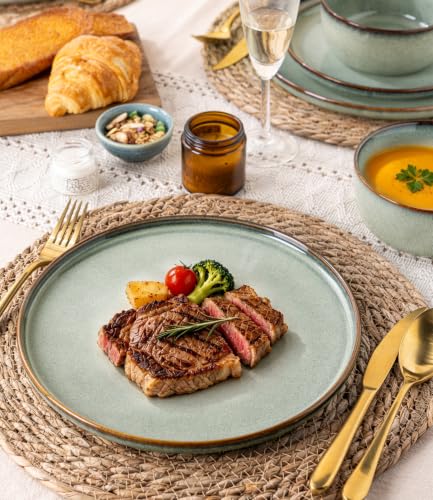 Image of GBHOME Ceramic Dinnerware Sets for 4, 12 Pieces Stoneware Plates and Bowls Sets, Scratch Resistant Dishes, Dishwasher & Microwave Safe, Reactive Glaze