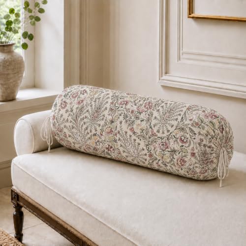 Image of Clasiko Cotton Bolster Covers Set of 2, Petal Beige, Standard Size (32x16 Inch)
