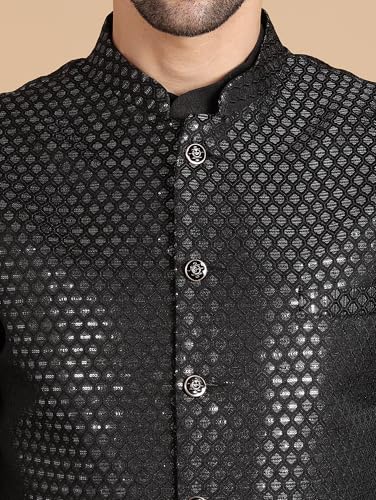 Image of men's Silk Blend Kurta Pejama & Waistcot Set