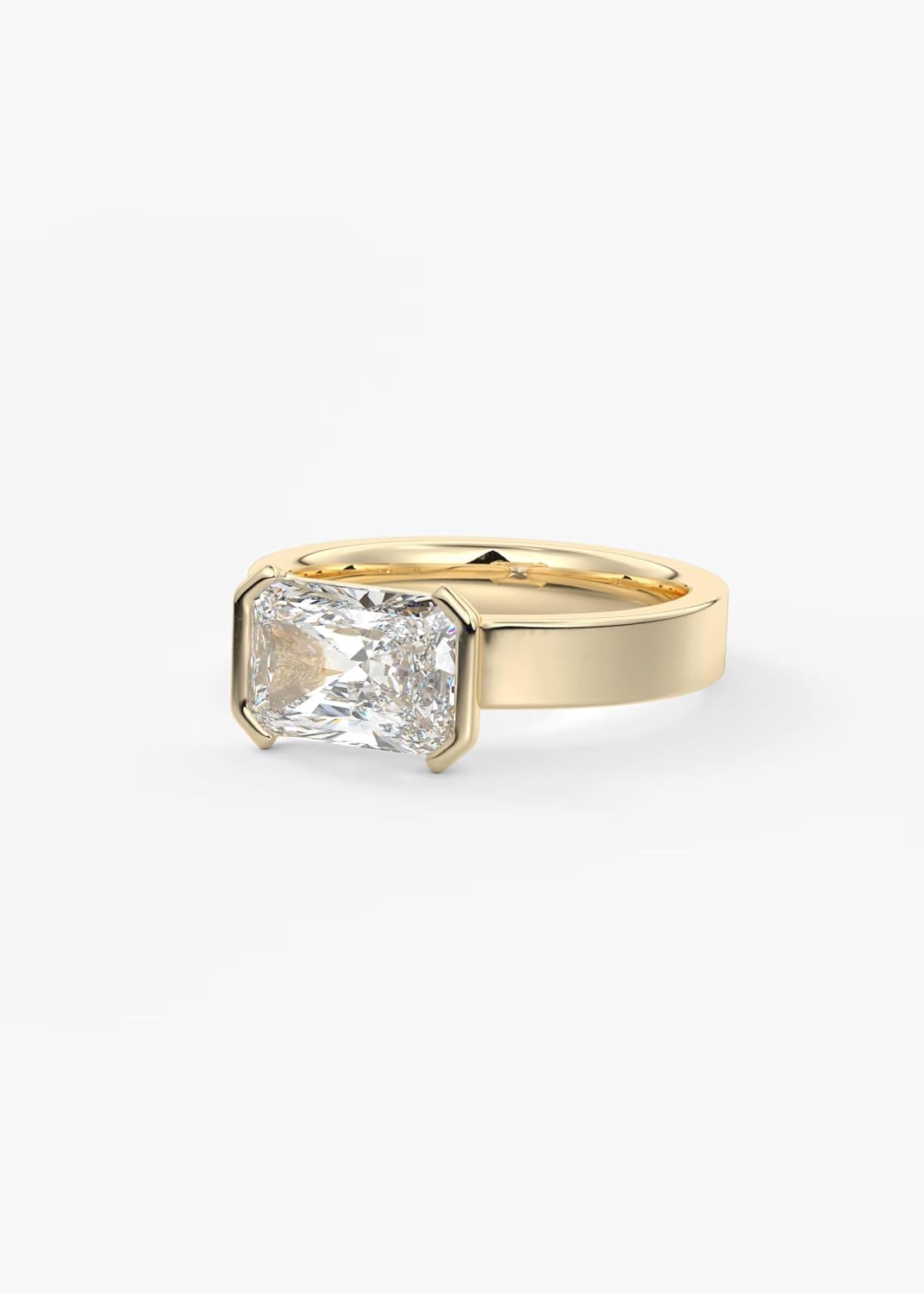 1-5 Carat Radiant Cut IGI Certified Lab Grown Diamond 10K 14K 18K Solid Gold Chunky East West Radiant Cut with Half Bezel Lab Grown Diamond Engagement Ring For Women