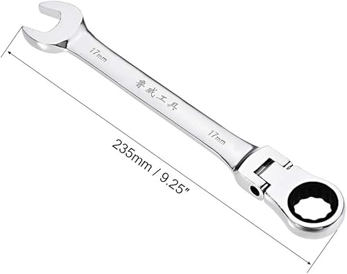 Miniatura 2 de uxcell Llave combinada de trinquete de cabeza flexible de 0.669 in métrica 72 dientes 12 puntos trinquete caja terminada herramientas de llave