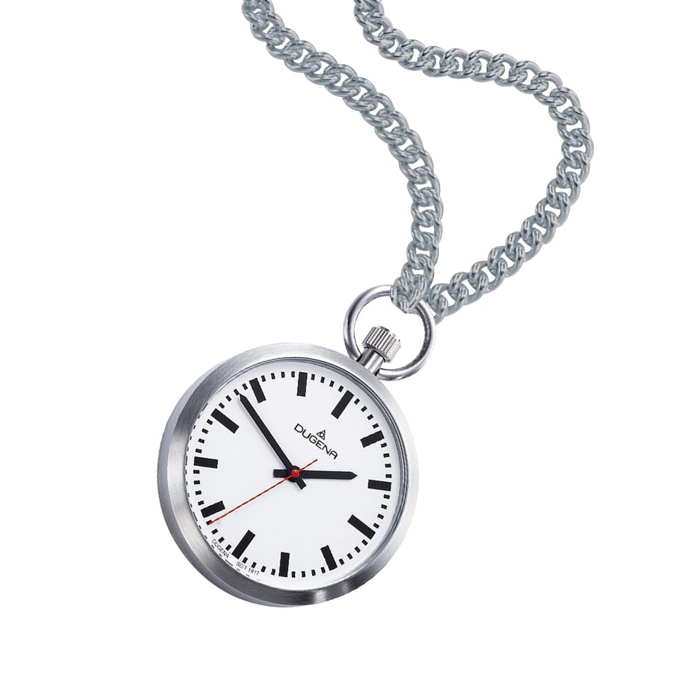 Dugena Herren-Taschenuhr 4288025-1 Lepine, Quarz, weißes Zifferblatt, Edelstahlgehäuse, Mineralglas, inklusive Kette