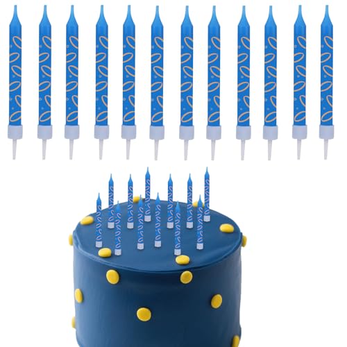 SAVITA 12 Bougies D'anniversaire, Bleues avec Anneau Doré Décorations Gâteaux à Thème Personnages de Dessins Animés pour Fête D'anniversaire de Garçons...