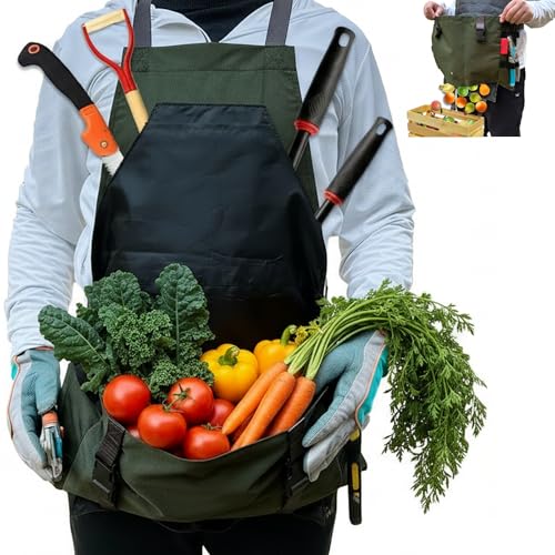 Cover Geny Gardening Apron Waterproof Cross Back Apron, 600D Heavy Duty Apron Harvest with Pockets, Adjustable Straps and Quick Release (green) by Cover Geny - Used condition - US$18.81