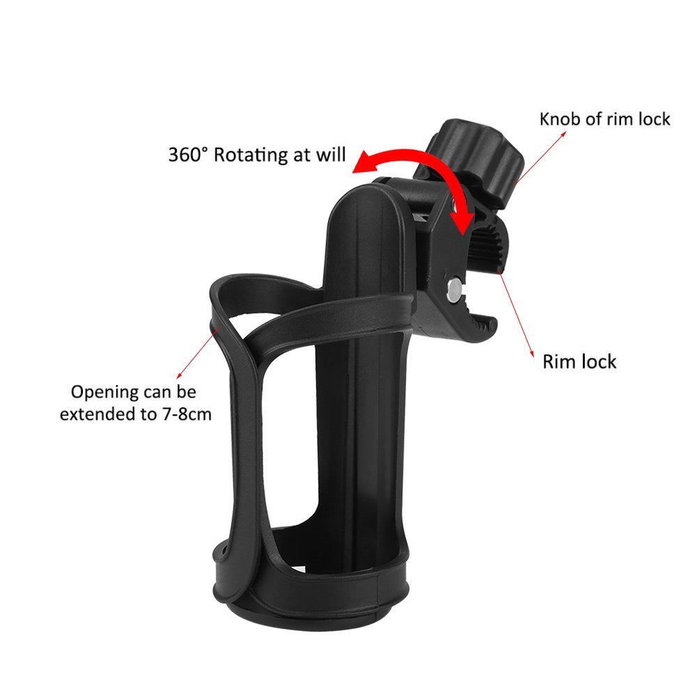 VGEBY Portavasos para Cochecito, Portabotellas Giratorio de 360 Grados, Negro