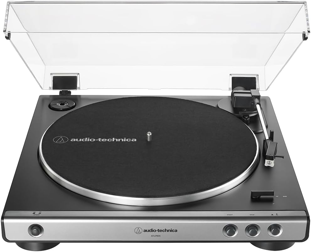 Audio-Technica AT-LP60X-GM Fully Automatic Belt-Drive Turntable 33-1/3 & 45 RPM Gunmetal/Black Bundle with PreSonus Eris 3.5 Studio Monitors Pair and 2 YR CPS Enhanced Protection Pack