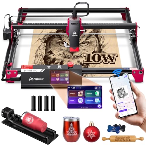 Algolaser 10W Laser Engraver Machine - Laser Engraver/Cutter with Rotary Roller & Laser Engraver Riser - Laser Engraving Machine with 3.5' Smart Touchscreen & AlgoOS,Laser Engraver for Wood & Metal