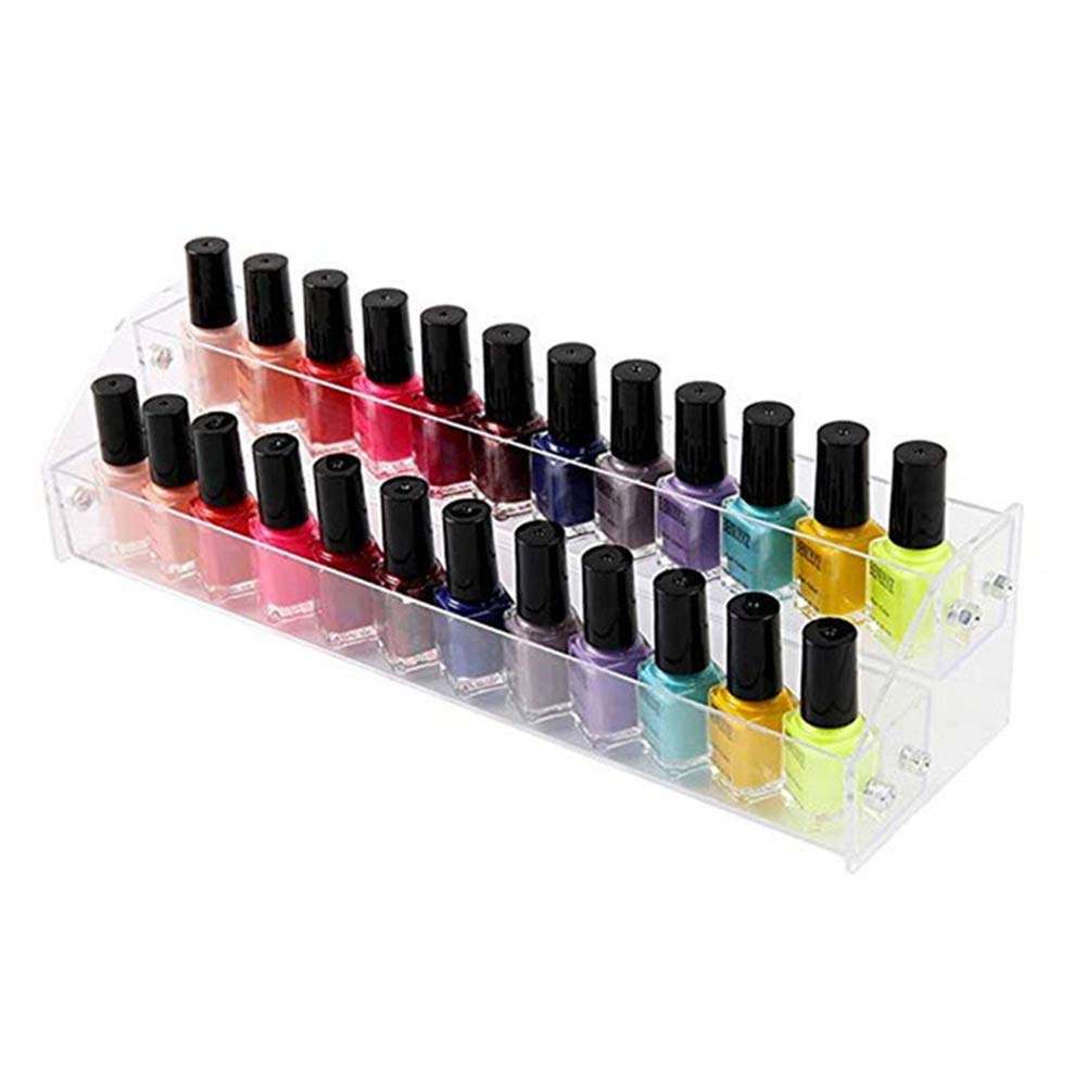 Acrylic Nail Polish Organiser 2 Tier Clear Nail Polish Holder Essential Oils Organiser Shelves Display Rack Stand,Nail Polish Lipstick Organise Stand Holder,Transparent Makeup Organizer for Bottles