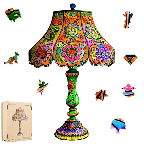 Qiuenisray Puzzles de Madera para Adultos 500 Piezas, Rompecabezas de Mesa con Lámpara, Puzzles de Forma Única, Creativo de Madera Irregular, Regalo para Adultos y Juego Familiar