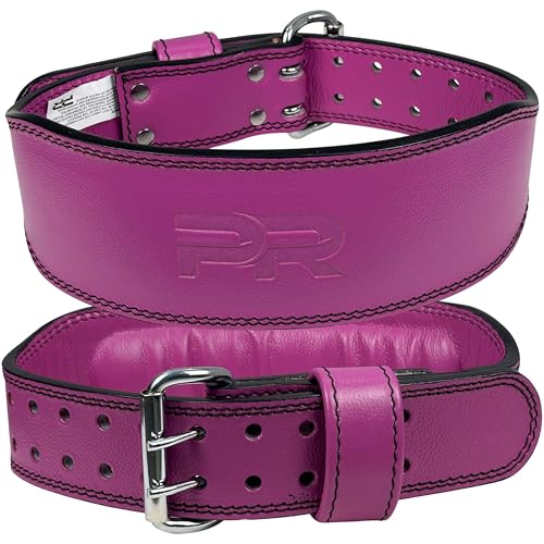 Women's 100% Pure Heritage Full Grain Leather Lifting Belt – Handcrafted with Extra Padding, Double Prong Buckle & Double Stitching (Pink L)