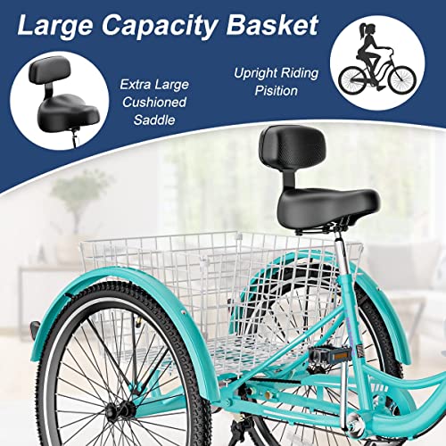 Barbella Adult Tricycles, 7 Speed Adult Trikes 20/24/26 Inch 3 Wheel Bikes, Cruise Bike With Basket For Seniors, Women, Men For Recreation, Shopping, Exercise, Multiple Colors #TOP3