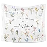 WARDOS Boho Floral Tapestry, in a Field of Roses She Is a Wildflower Tapestry Wall Hanging, Boho Wildflower Wall Blanket Decor for Baby Girls Room Toddler Nursery Bedroom, 50x60 Inch