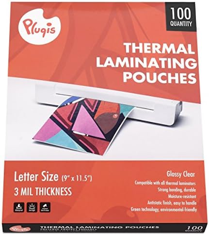 Pluqis Thermal Laminating Pouches Letter Size 9 x 11.5 Inch, Clear 3 Mil, 100 Sheets