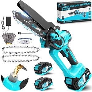Mini Chainsaw Cordless 6 Inch - Brushless Electric Saw with Oiler System, 2×4000mAh Batteries Small Chain Saw Cordless Chainsaw with Battery and Charger for Cutting Trees Trimming Wood Gardening
