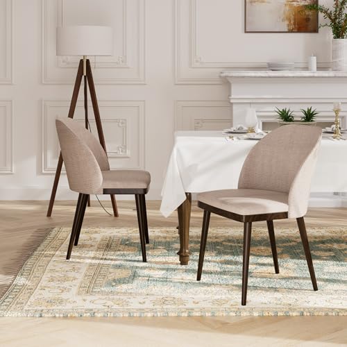Image of Upholstered Dining Chairs Set of 2 - Modern Dining Room Chairs, Mid-Back Restaurant Kitchen Chairs with Wooden Legs, Camel