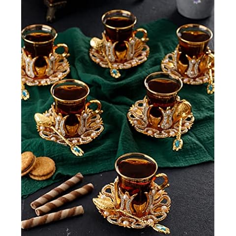 DEMMEX Set of 6 Handmade Turkish Tea Glasses Cover
