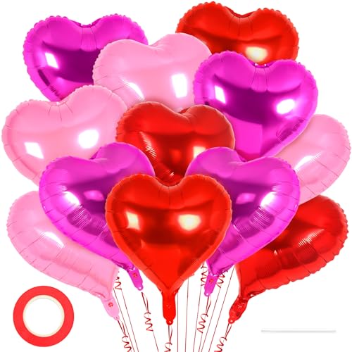 Image of 12 Pcs Colorful Heart Balloons,18 Inch Heart Foil Balloons Love Balloon Valentine Balloon for Birthday Party Wedding Engagement Party Baby Shower Valentine Day Decorations