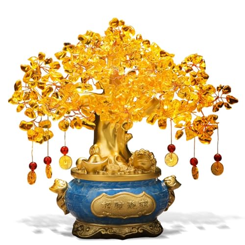 Árbol Feng Shui- Árbol de la Vida de bonsái de Cristal de Citrino Natural, Gran árbol de Chakras del Dinero del Feng Shui for la Riqueza, la Fortuna y la Suerte, Regalos de Buena Suerte(Medio)