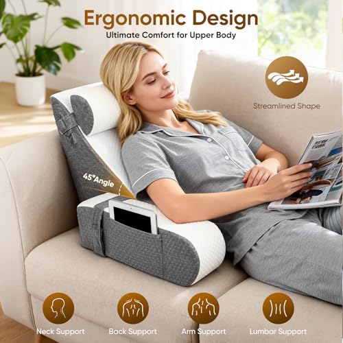 Coussin de lecture ergonomique lit avec cale-nuque et dossier de soutien déhoussable - 7