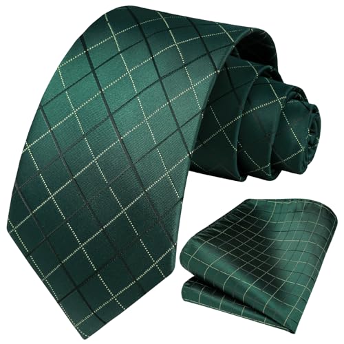 Image of HISDERN Mens Ties Plaid Tie and Pocket Square Set Classic Woven Formal Checkered Neckties & Handkerchief Wedding Party