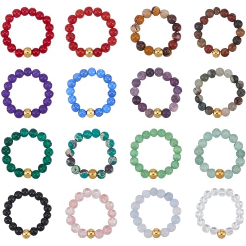 Bagues en perles de cristal ANATTASOUL : lot de 16 bijoux colorés et empilables pour femme