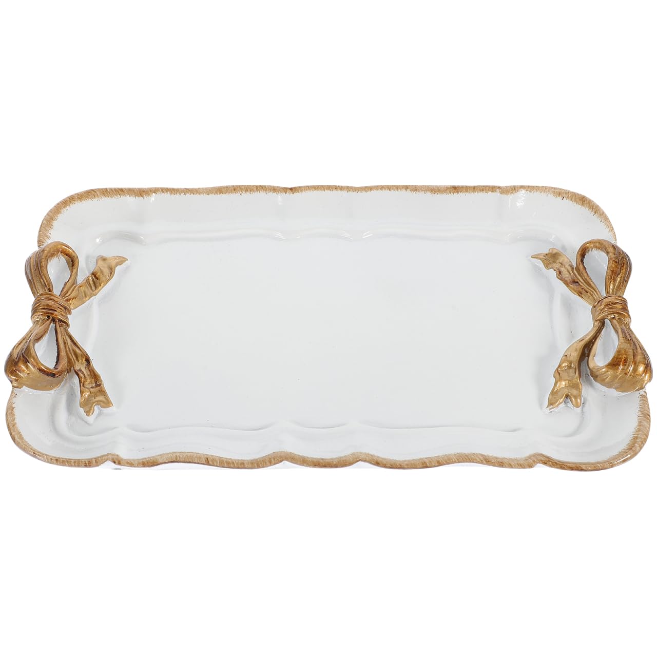 STOBAZA Vintage Decorative Tray Towel Tray Bow-Knot Resin Dish Plate Fruit Trays Rings Bracelets Earrings Holder Cosmetics Jewelry Organizer for Home Coffee Table Vanity White