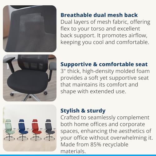 Image of UPLIFT DESK Envoke Ergonomic Office Chair - Adjustable Lumbar Support, Mesh Back, Headrest, Synchro-Tilt Recline Home Office Desk Chairs with 3-Way Arms, 300 lb Capacity (Slate)