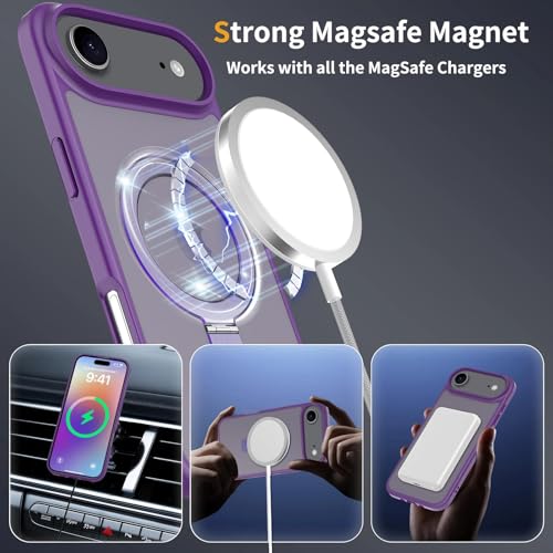 Image of Magnetic for iPhone 17 Air Case, 6.5 inch, Compatible with MagSafe, Rugged Kickstand, Not-Yellowing Military-Grade Protection, Matte Purple