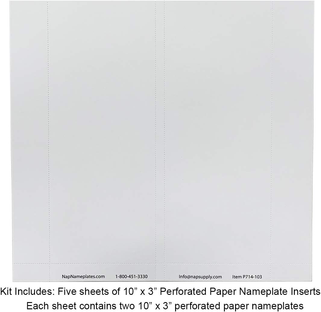 Wall or Door Nameplate Holder with Clear Plastic Inserts and Perforated Nameplate Inserts - Pack of 10 (Silver, 10" x 3")