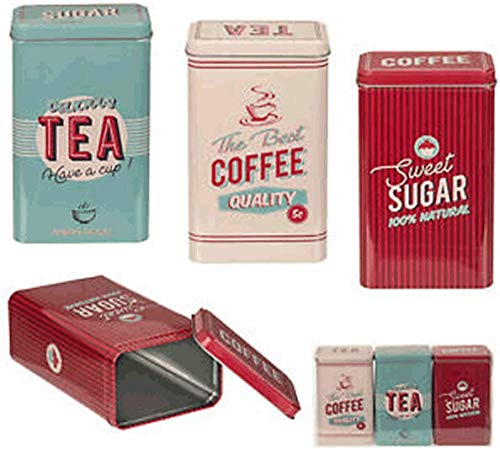 Almineez Retro Set of 3 Stainless Steel Tea Coffee Sugar Jar Canisters Kitchen Container Tins Storage Organiser Set Air Tight Vintage Design - Image 3
