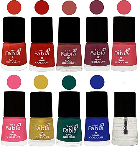 Image of SMC Fabia ALL IN ONE (PACK OF 10), Long Lasting Glossy Nail Polish, 6 ml Each, All Vibrant Colours,02464