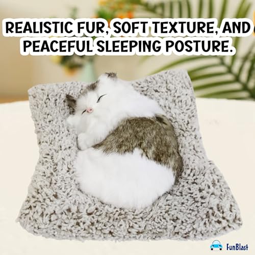 Image of FunBlast Cute Sleeping Cat Plush Toy with Meow Sound, Gift for Kids, Toy Accessories for Car Dashboard (Grey)