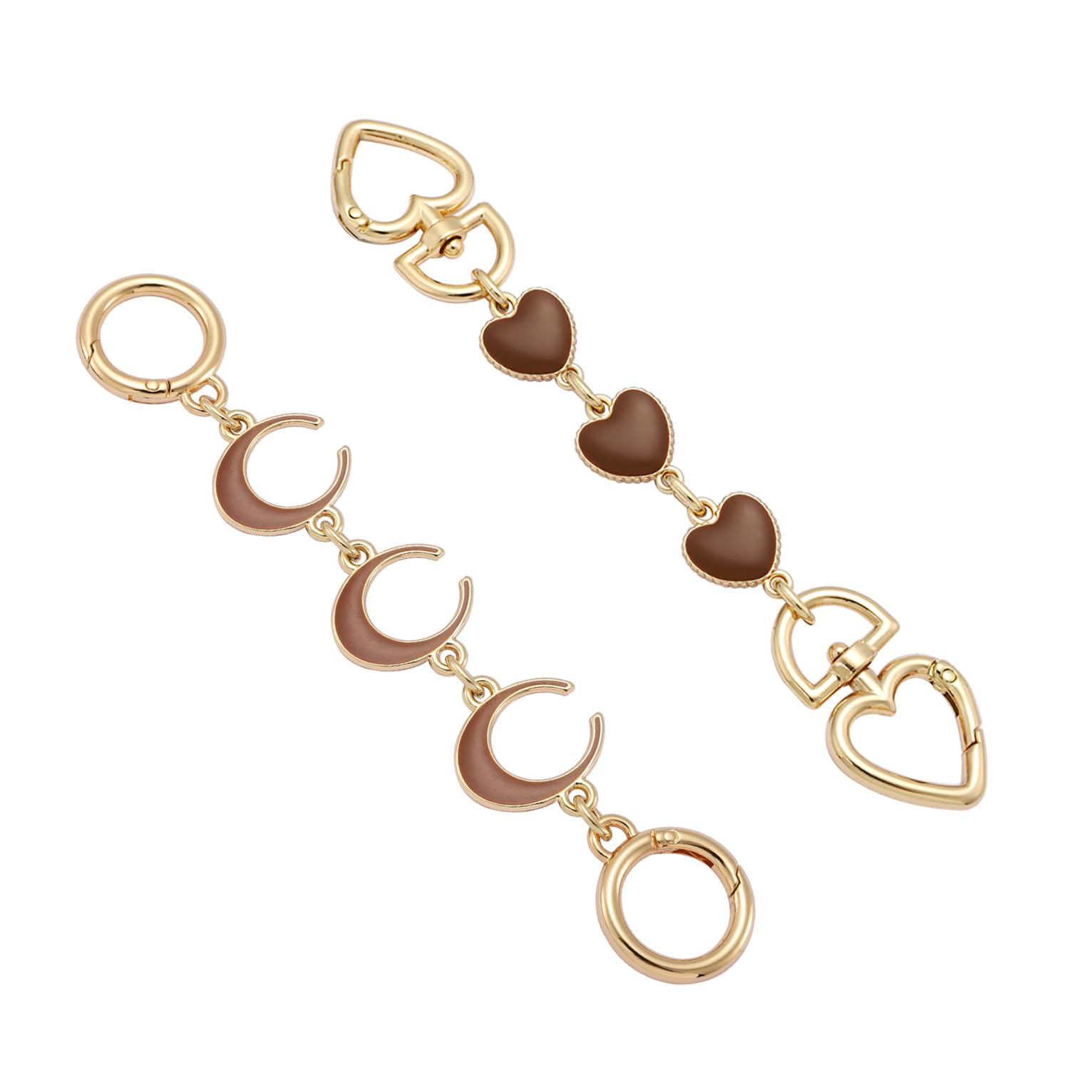 Anbys 2Pcs Bag Extender Chain Purse Strap Extender for Handbags Purse Extender Chain Purse Strap Replacement Accessories Bag Charms (Coffee Heart/Moon)