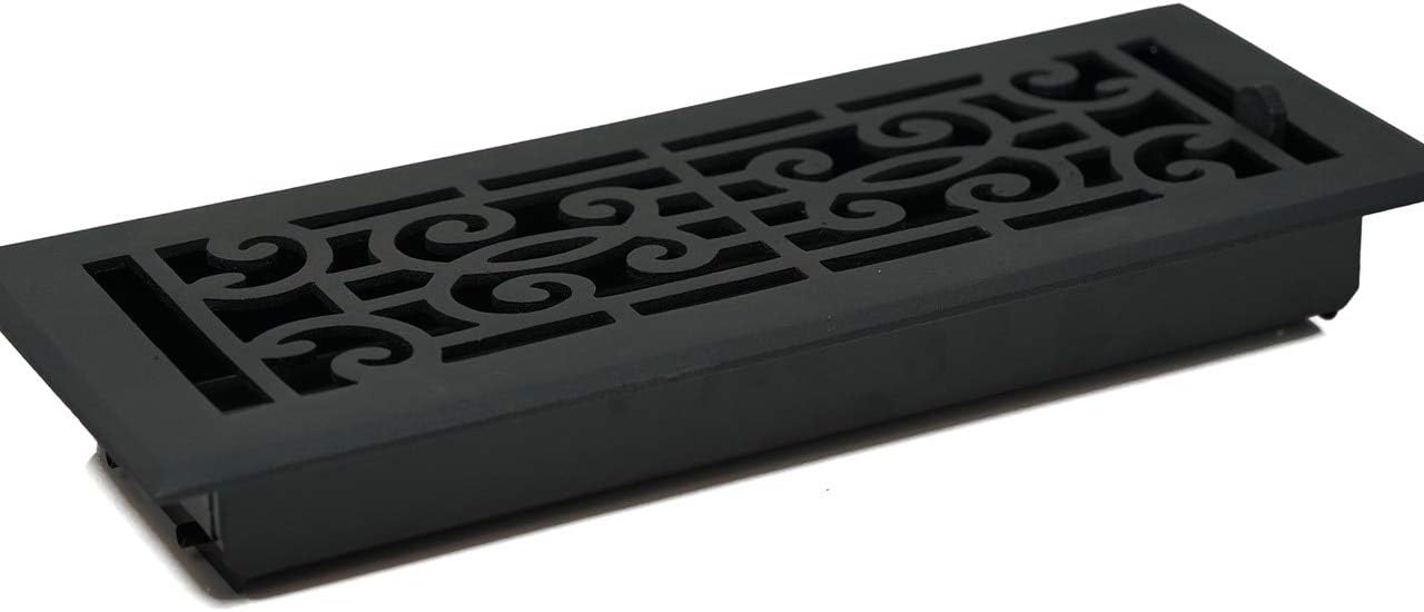 Madelyn Carter Baroque Floor and Wall Registers - Oil Rubbed Bronze (Cast Brass Core) 4" x 12" (Overall Size: 5-1/2" x 13-1/2")