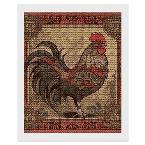 Kit d'art diamant pour adultes cadeau créatif coq vintage DIY