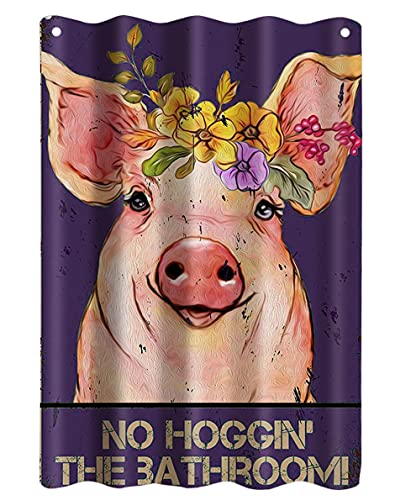 Vintage Pig with Flowers Pleated tin Sign for Toilet Bathroom Washroom Decor Gifts - Best Farmhouse Decor Gift for Women Men Friends - 8x12 Inch