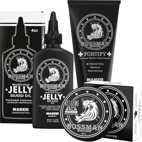 Bossman Essentials Beard Kit for Men, 3-Piece Gift Set - Naked (Unscented)