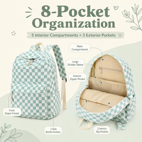Image of BTOOP School Backpack for Teens Large Corduroy Bookbag Lightweight 15.6 inch Laptop Bag for Girls Women Casual High School College