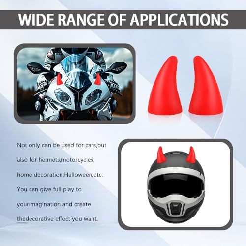 Image of 2PCS Car 3D Devil Horns Sticker, Car Roof Decoration, Self-Adhesive Auto Decoration Ornaments, Antenna Roof Top Stickers Protector Halloween Car Accessories Universal for Cars (Red)
