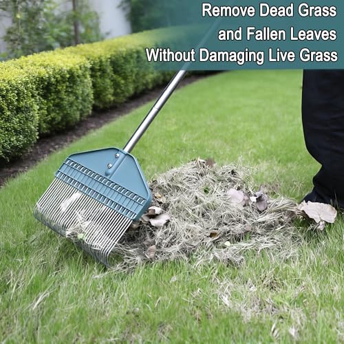 YEELOR Rasenrechen für Blätter, Gartenrechen mit 43,2 cm Kopf – 167,6 cm Edelstahlgriff für Hof, Rasen, Strauch, Gartenbeete, Geflügelhaus