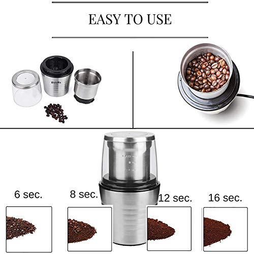 JRZTC Molinillo de Granos de café eléctrico Multiusos, Molinillo de café, con 2 Tazas extraíbles secas y húmedas… - Imagen 3