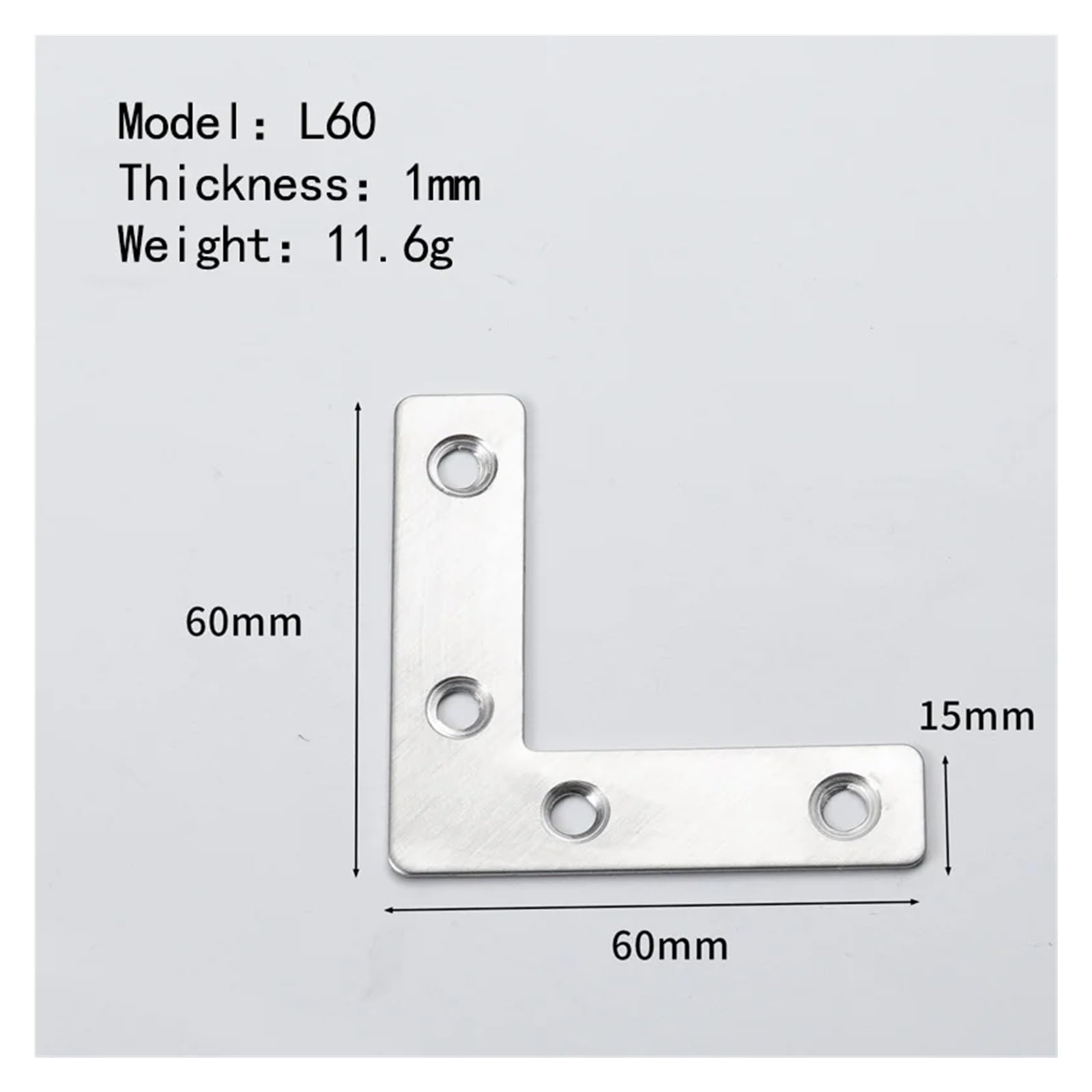 Soporte de esquina en forma L, soportes ángulo recto, conector marcos madera, fijación muebles, Metal for armarios mesa Adatto per ripiani e supporti(L60-10PCS)