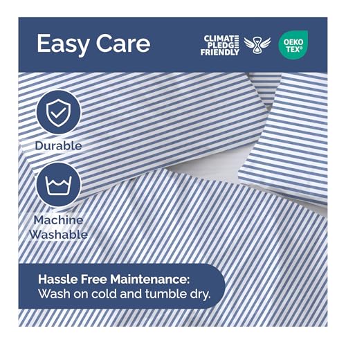 Image of Duvet Cover King Size Set - Extra Soft King Duvet Cover 104 inch x 90 inch with 2 Pillow Shams for Women, Men, Kids & Teens - Hotel Luxury w / Zipper Closures & Ties - Comfy, Cozy & Breathable (Blue Stripes)