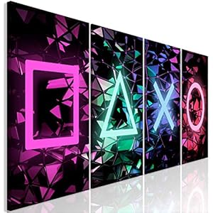 murando – Schilderij op Vlies Canvas voor gamers 160×60 cm XXL Wandafbeelding 4 delen Canvasfoto Print Wandfoto Kunstdruk Woonkamer Decoratie Wanddecor zwart kleurrijk i-A-0164-b-i