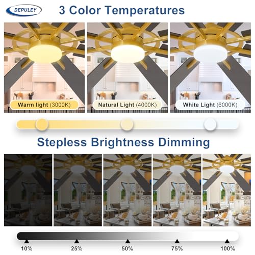 Image of Depuley 66-Inch Ceiling Fan with Light: Modern 8-Blade Brass and Walnut Indoor Outdoor Fans with Remote App Control Dimmable Light - Ultra Quiet DC Motor Reversible 6 Speed Timer