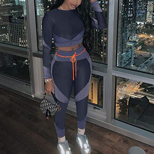 Women's 2 Piece Tracksuit Workout Outfits Stretch Leggings Long Sleeve Crop Top Yoga Activewear Set Jumpsuits Grey S