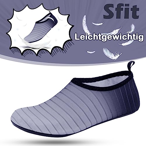 Foto von Sfit Badeschuhe Damen Farbverlauf Wasserschuhe Herren Dicke Sohle Schwimmschuhe Schnelltrocknend Leichte Aquaschuhe rutschfest Unisex Strandschuhe Sommer(Farbverlauf: Grau,40/41 EU)