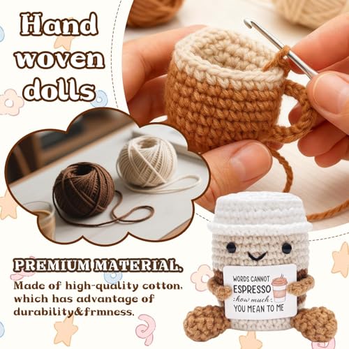 Image of Crochet Toys, Handmade Coffee Cup Crochet Doll, Cute Soft Toy for Office Desk Decor, Baby Nursery, or Emotional Gifts, Unique Crochet Gifts for Adults and Kids